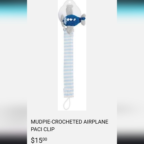 NWT Mud pie crotcheted airplane pacifier holder with clip blue and white - Picture 5 of 5